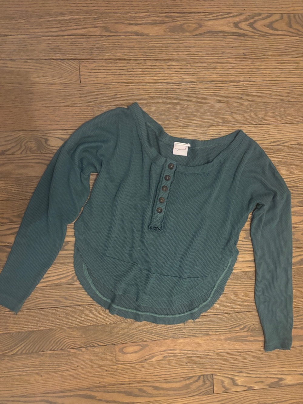 Urban Outfitters Teal Long-Sleeve Waffle Henley Top